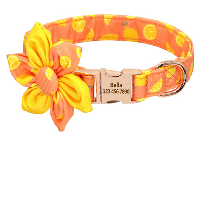 Floral Elegance: Custom-Engraved Dog Collar with ID Tag